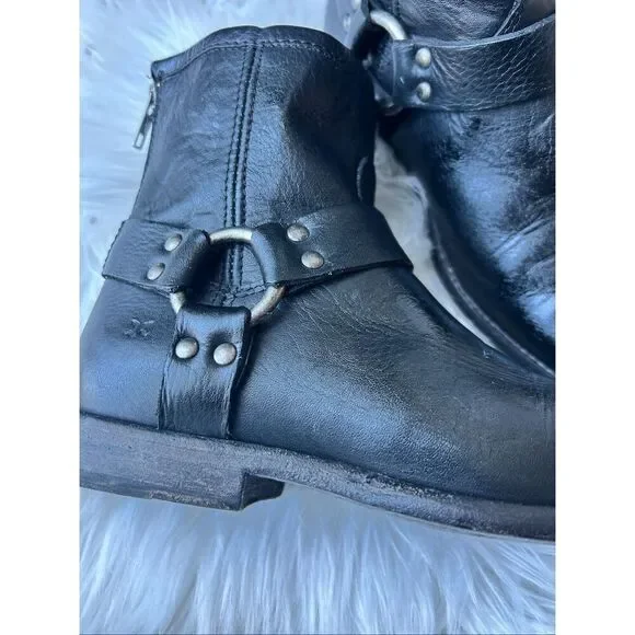 Frye Women's Phillip Harness Boots 6.5 B Black Leather Ankle Zip Motorcycle - Picture 2 of 7